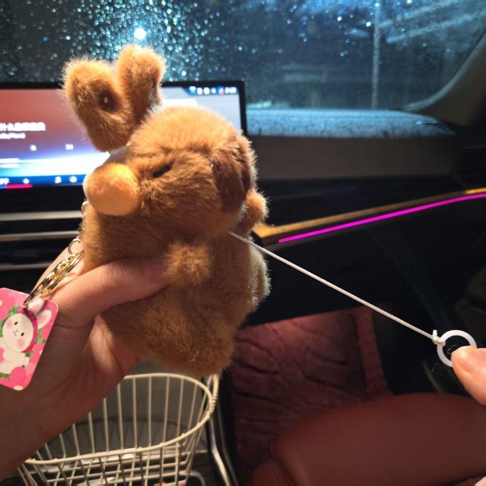 Movable Bunny Ears Capybara Plush Pendant Pull Rope Capybara Plushie Doll  Bag Hanging