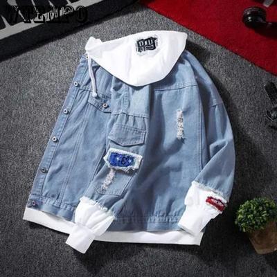 Autumn Women's Jacket Fashion Hooded Denim Jacket Ripped Bomber Jacket Women's Basic Jeans Jacket