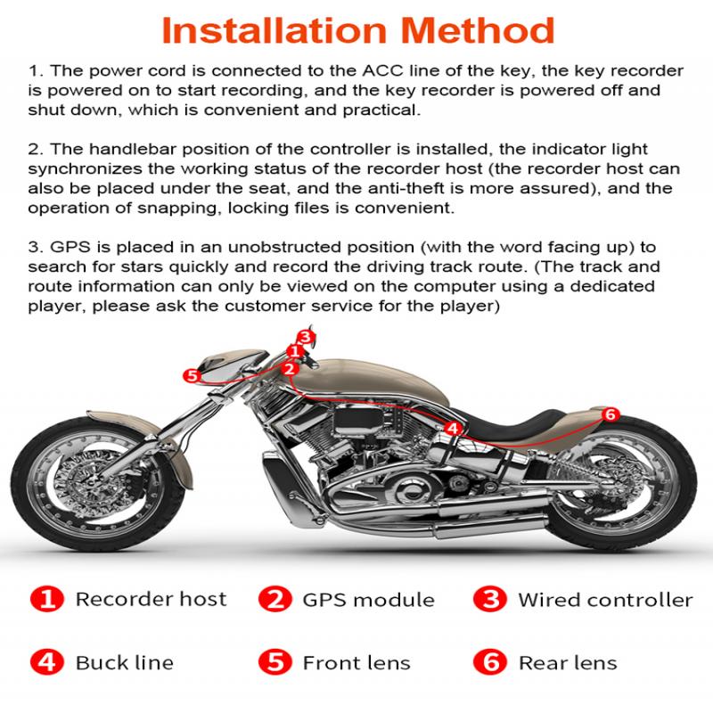 WIFI Motocyklová palubní kamera DVR Duální 1080P Přední a zadní Vodotěsná motocyklová kamera Podpora Přehrávání videozáznamů Záznamník