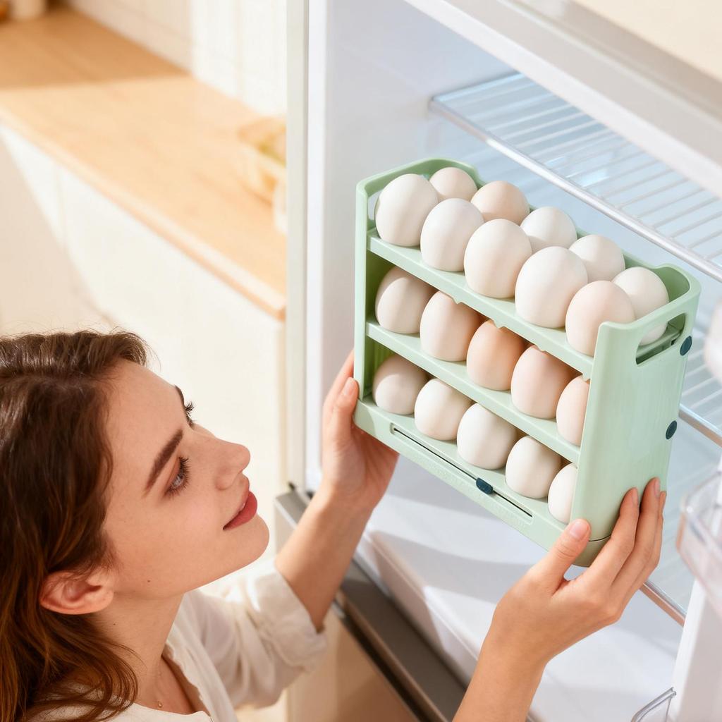 3-lagige Eieraufbewahrungsbox Kühlschrank Eierhalter Großer Kühlschrank Eieraufbewahrungs-Organizer Frischeerhaltende Lebensmittelqualität Eierregal