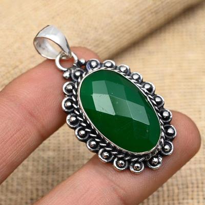 Astonishing Green Onyx Gemstone Handmade 925 Solid Sterling Silver Jewelry Pendant For Women