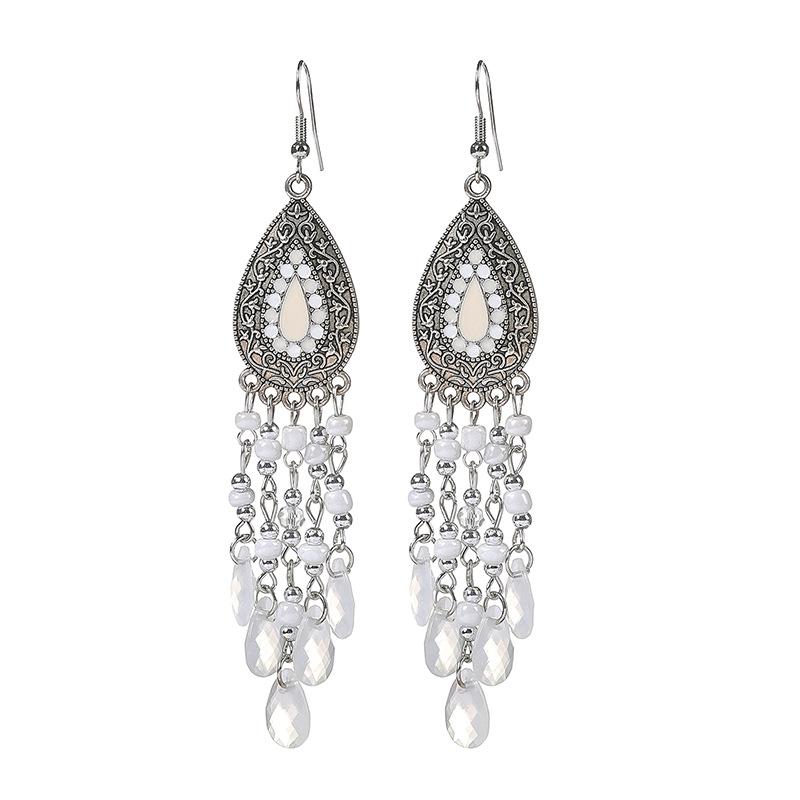 Long fringed earrings Bohemian water drop fringed earrings Ethnic vacation style stud earrings