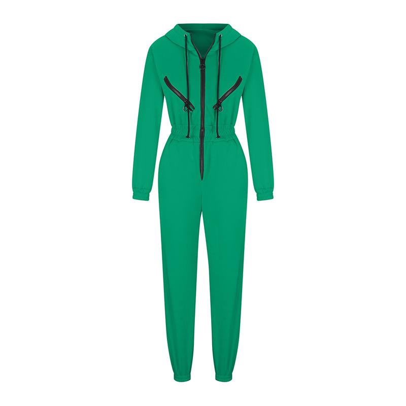 

Элегантный комбинезон с капюшоном, модный женский цельный наряд с длинным рукавом, теплые комбинезоны, зимняя спортивная одежда, комбинезоны, спортивные костюмы M зелёный