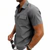 Camisa Casual Masculina de Manga Curta com Bolso e Colarinho