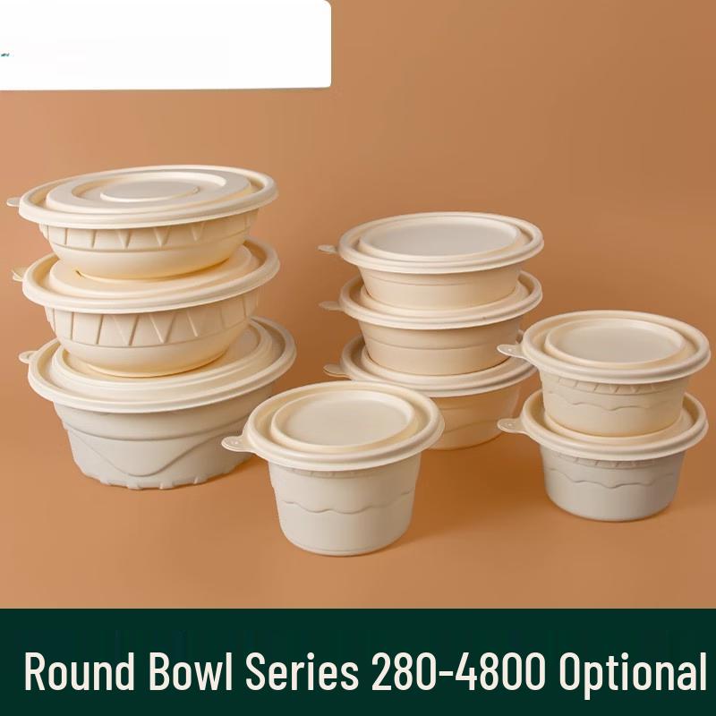 Eco-Friendly Corn Starch Disposable Round Lunch Boxes with Lids, 50 Sets