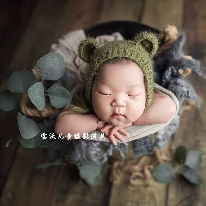 Hand Knitted Crochet Angora Wool Baby Elf Hat Newborn Coming Home Bonnet Beanie for Photography Props