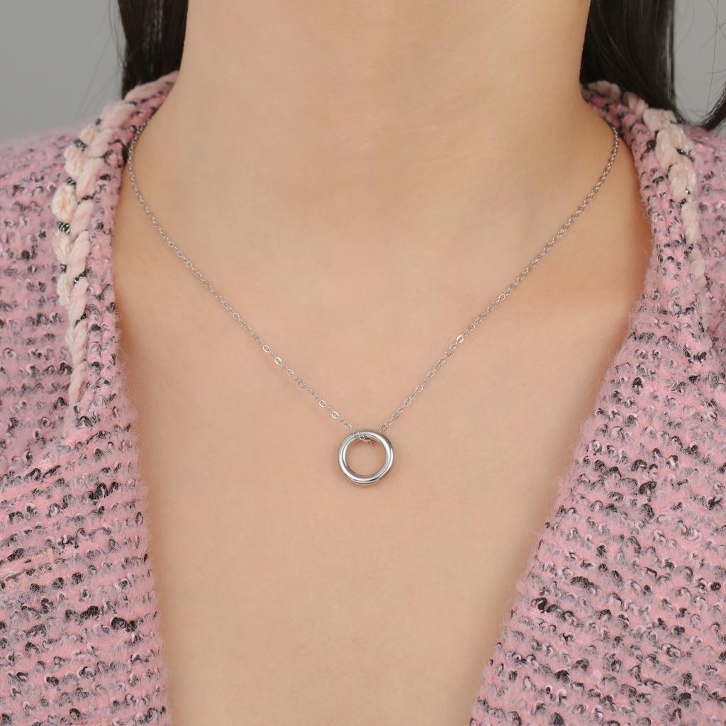 Teamer Minimalist Round Rectangle Pendant Necklace for Women Girls Stainless Steel Trendy Geometric Choker Daily Office Jewelry