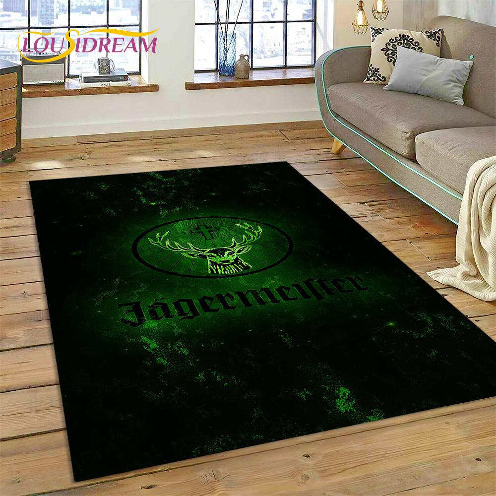 Tappeto Tappeto Logo Jaegermeister Tedesco più Recente 3D con Alce per Decorazione Soggiorno Camera da Letto, Tappetino Antiscivolo Decorazione per Divano Zerbino