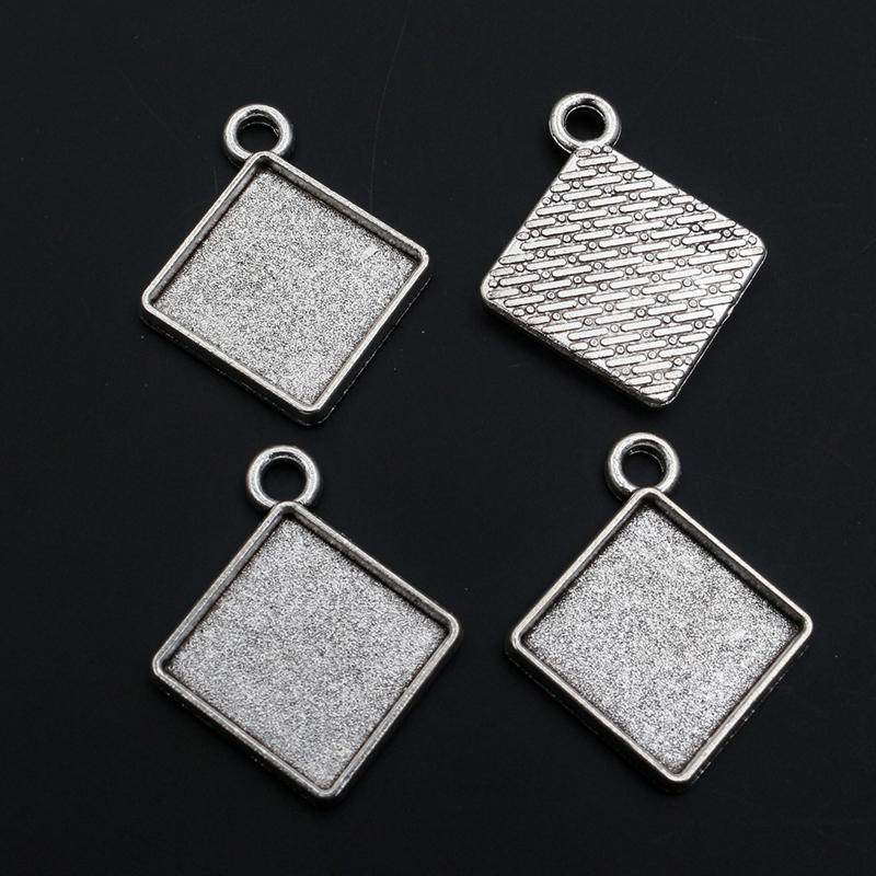 10pcs 15mm Inner Size Square Pendant Cabochon Blank Base Setting Alloy Metal Single/Double Loops DIY Jewelry Making Accessories