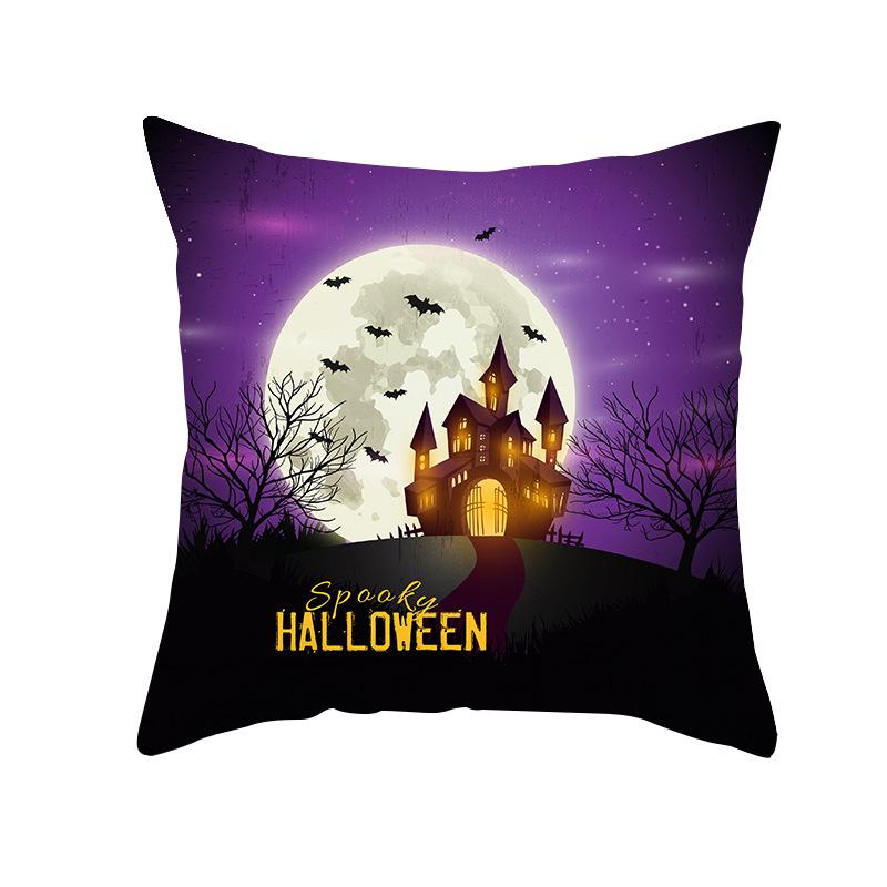 Halloween Pillow Case Cartoon Pumpkin Head Castle Peach Velvet Cushion Home Furnishings