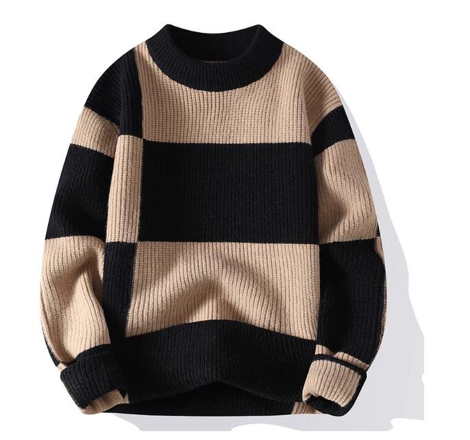 

Men s Fashionable Thick Knit Sweater for Teens - Autumn & Winter Color Block Design L