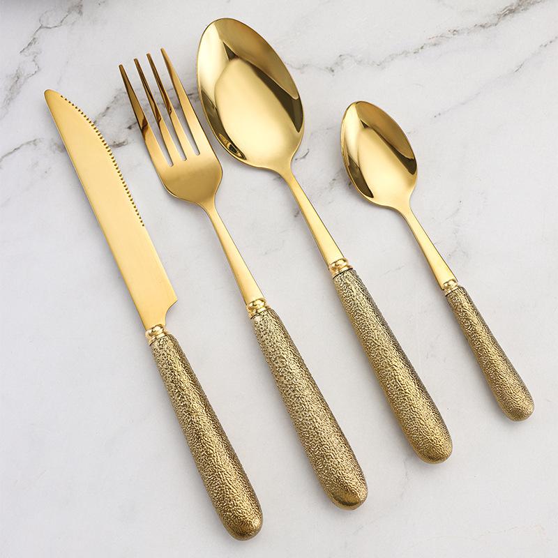High-end Titanium Gold Process Stainless Steel Tableware Light Luxury Tableware Cutlery Set Kitchen Dining Bar Home Garden
