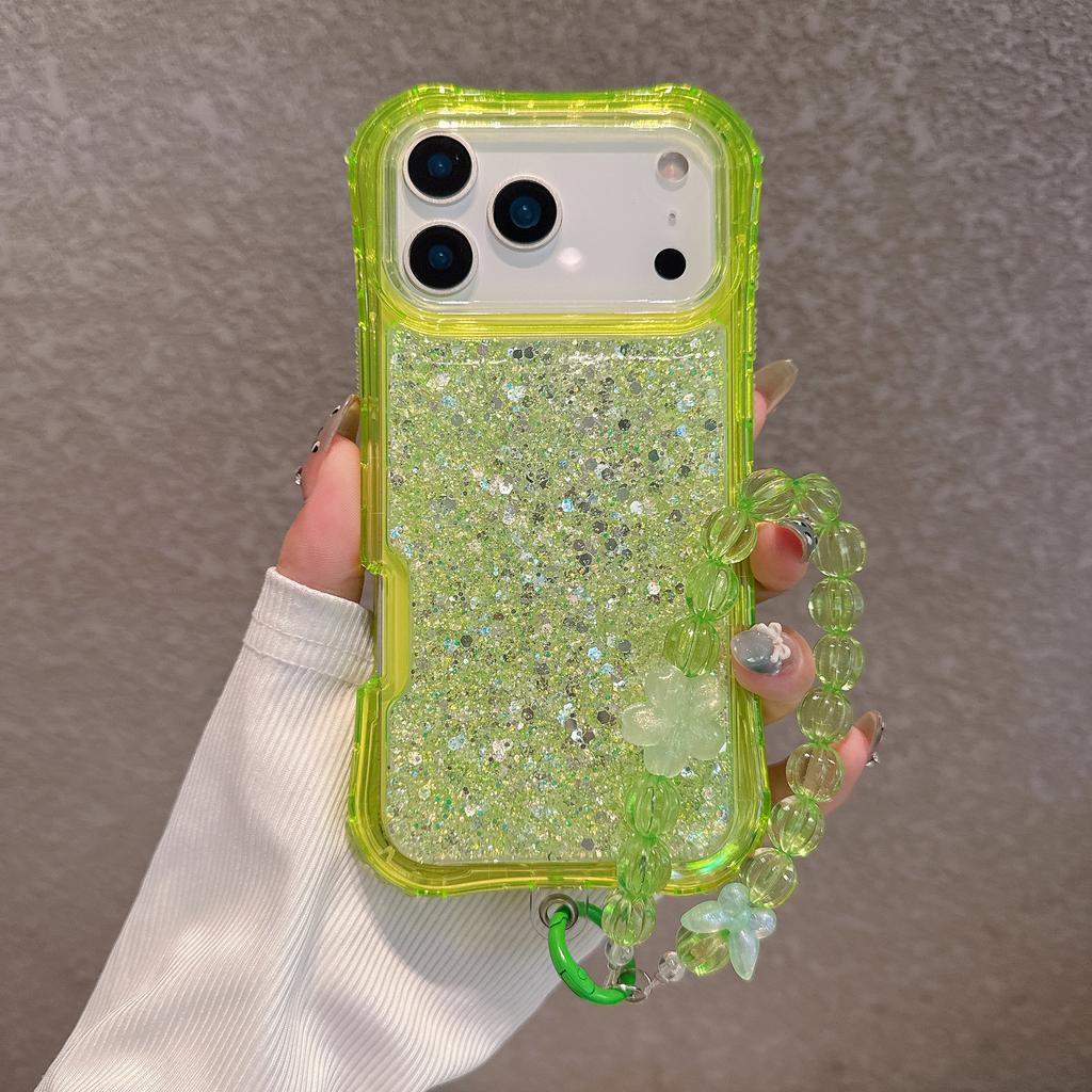 Glitter 3-in-1 Phone Case with Beaded Chain for iPhone 15 14 13 Pro Max TPU+PC Shockproof Cover