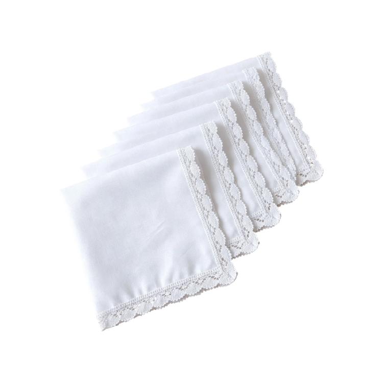 Set aus Baumwoll-Taschentüchern mit weißer Spitzenborte, Faltbare quadratische Taschentuch-Tücher für DIY-Stickerei, Taschentücher für die Hosentasche, Für Hochzeiten, Braut und den täglichen Gebrauch