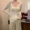 {Six wool} Pure desire V-neck solid color knitted sweater long-sleeved women's autumn and winter design sense Slim body and keep warm
