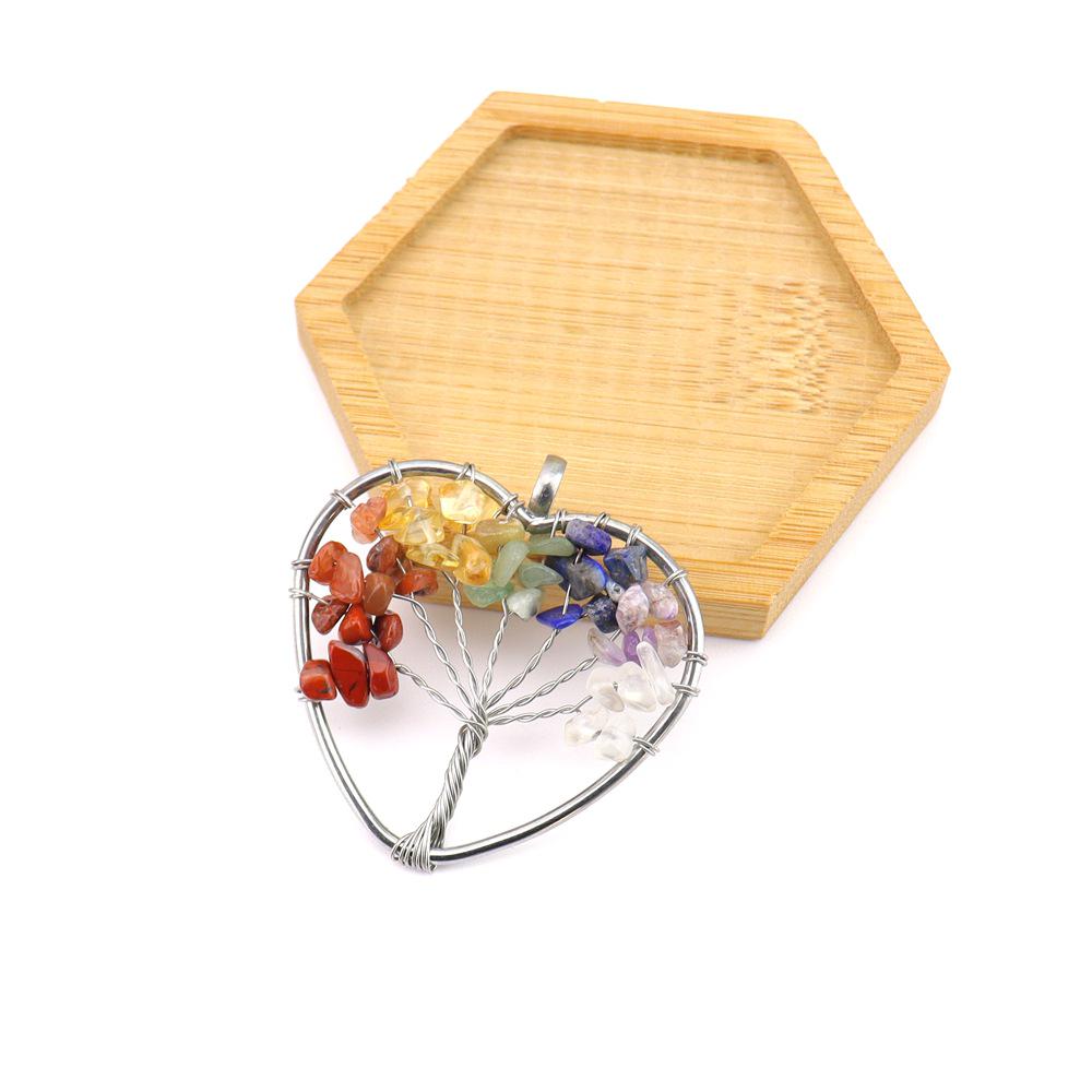 Seven-Color Natural Crystal Tree of Life Necklace Pendant with Crushed Stone, N737