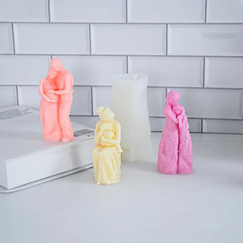 3D Mom Hug Baby/Pregnant/Couple Hug Candle Silicone Molds DIY Handmade Soap Plaster Resin Crafts Statue Mold Home Decor