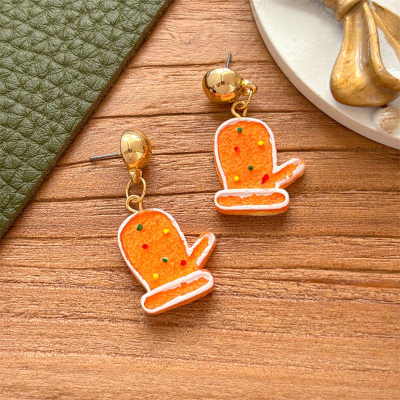 Christmas Cartoon Gingerbread Man Resin Earrings for Women Girls Cute Cookies House Xmas Tree Pendant Earring New Year Jewelry