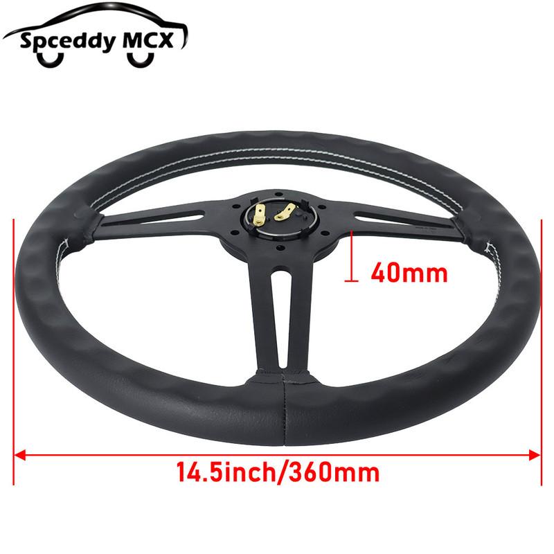 14.5inch 360mm Concave Steering Wheel Real Leather Universal Racing Sports Steering Wheel Car Modified