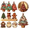 Desktop Christmas Tree Decor Wooden Ornaments, Vintage Colorful Decoration, Rustic Holiday Wood Figurines Small Ornaments for Desk with Pine