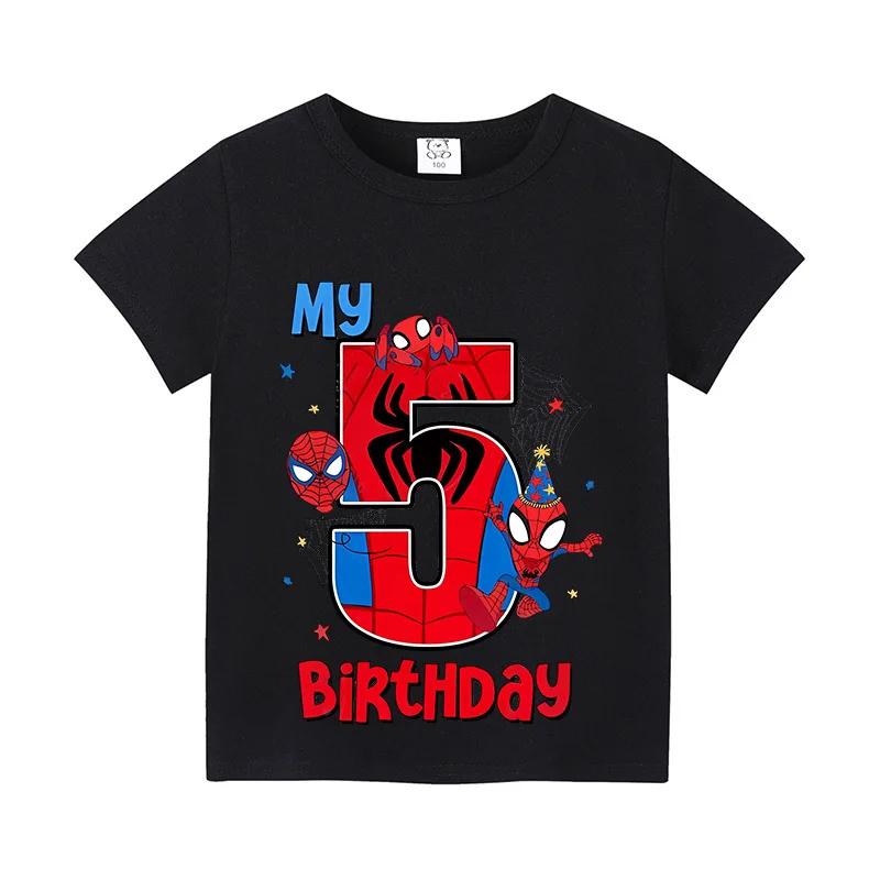 Spider Man Childrens Digital Tshirt Birthday Anime Short Sleeve Tshirt Childrens Cotton Top Cartoon Summer Preschool Clothing
