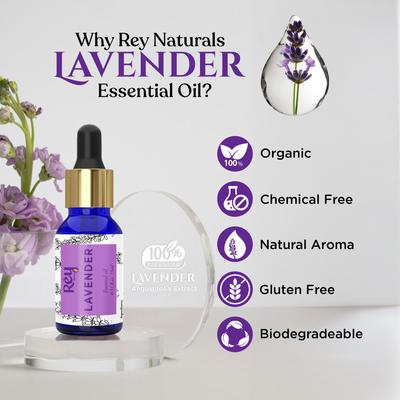 Rey Naturals Lavender Essential Oil For Skin, Hair Growth & Aromatherapy For Men & Women | Lavender Oil For Diffuser & Sleep | Pure Essential Oil