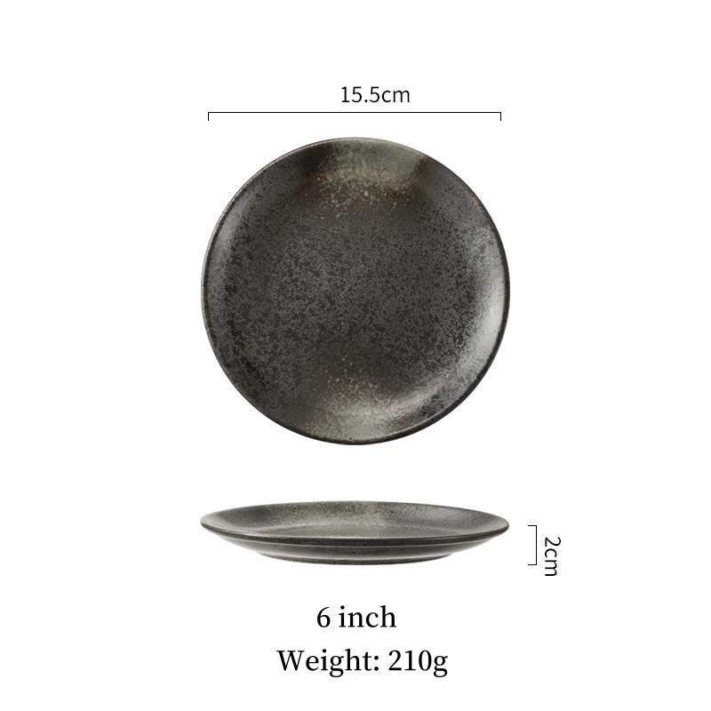 Multifunction Black Ellipse Circle Dinner Plate Under-Glazed Ceramic Dessert Tray Steak Pasta Dish Dinnerware Microwave Safe