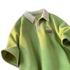 Sommer T-skjorte for menn Turn-down krage Vintage Løs Vaffeltekstur Ensfarge Halve ermer amerikansk stil Streetwear Outdoor Top