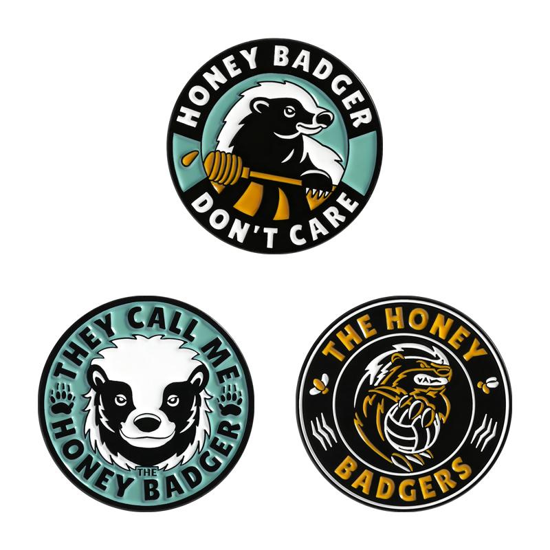 Honey Badger Don't Care Enamel Pins Fun Animal Memes Brooches Lapel Badges Cartoon Round Jewelry Gift for Friends