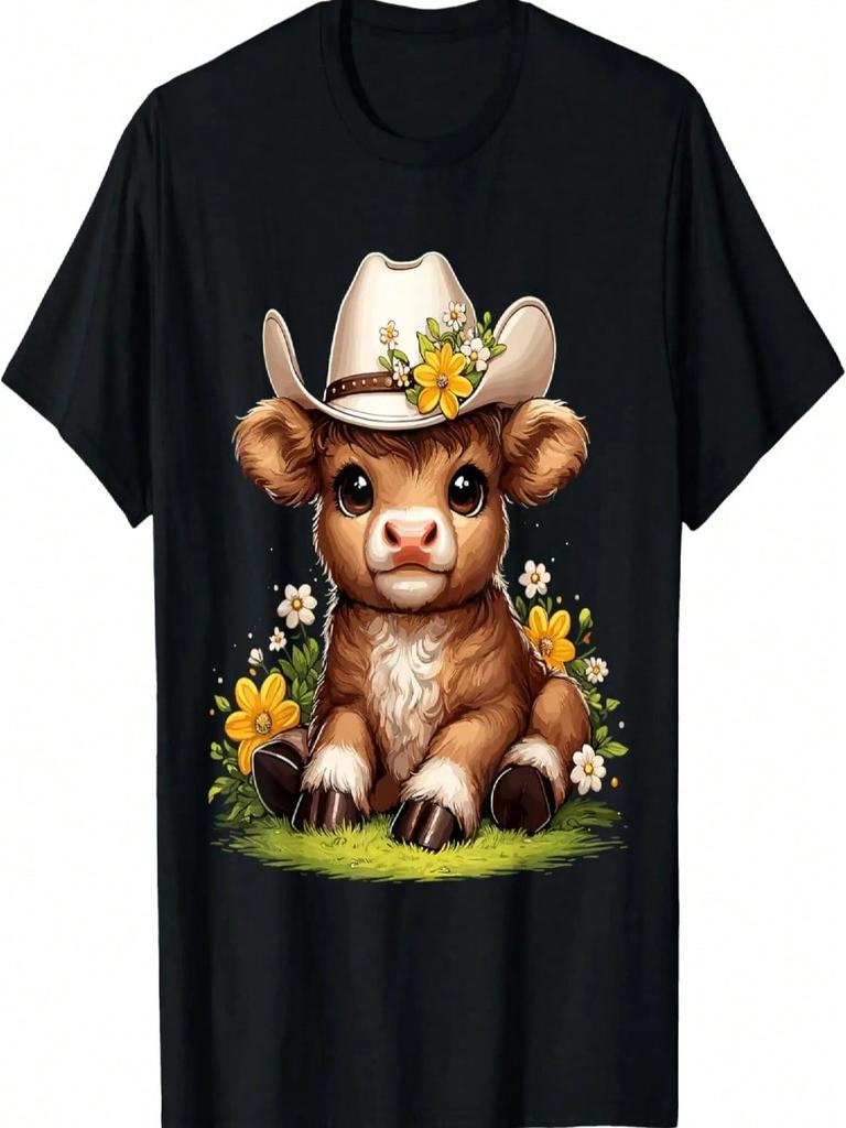 Scottish Highland Cow Flowers Cattle Hairy Cow T-Shirt