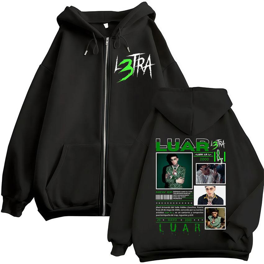 

Rapper Luar La L Album L3TRA Zipper Hoodies Men s Women Hip Hop Fashion Zip Up Sweatshirts Oversized Pullovers Jacket Streetwear S чорний