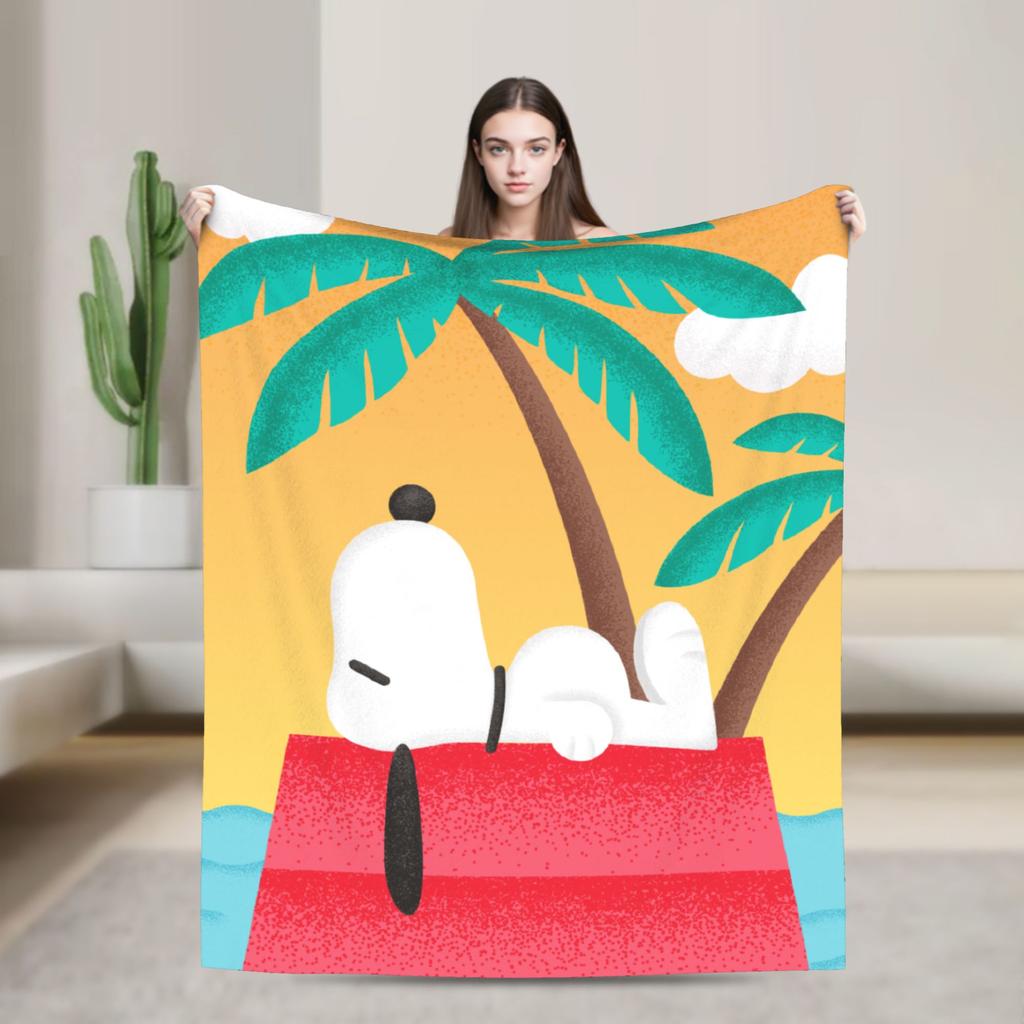 Snoopy Listen to music Blankets Fleece Spring Autumn Cartoon  Multifunction Super Warm Throw Blanket for Home Plush Thin Quilt