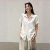 Korean Pink POLO Collar Waist Pinched Short Sleeves Women's Summer Wear Thin Casual Temperament Foreign Versatile Top Ins