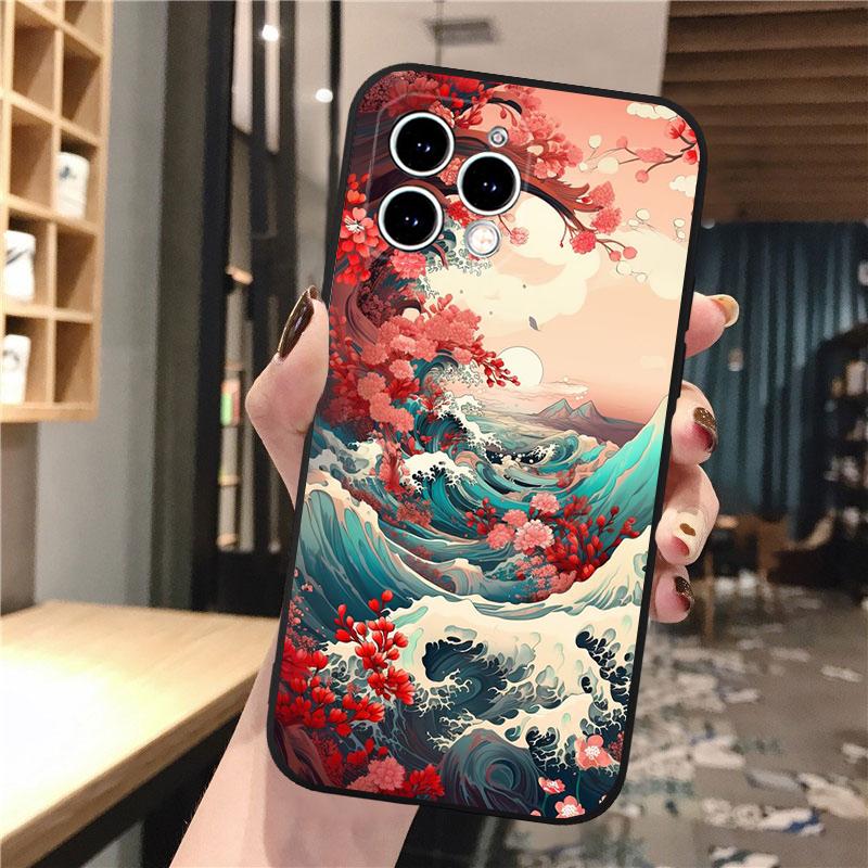 Beautifull Landscape Moon Wave Art Phone Case For Iphone 15 14 Pro Max 13 12 11 Pro Max XSMax XR 12 13 Mini 14 Plus