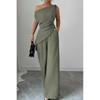 2026 Womens Off-Shoulder Sleeveless Solid Color Wide Leg Pants Set Casual Outfit