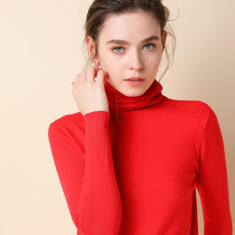 harajuku Women Slim Turtleneck Solid Pullover Cashmere Wool Blending Sweater Autumn And Winter Long-Sleeved Knit Bottoming Shirt