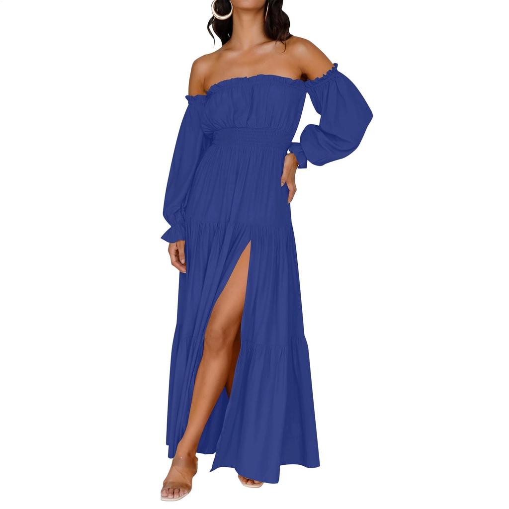 Summer Dresses Women Trendy 2026 Off Shoulder Long Sleeve Maxi Dress Boho Dresses for Women Sundresses for Women