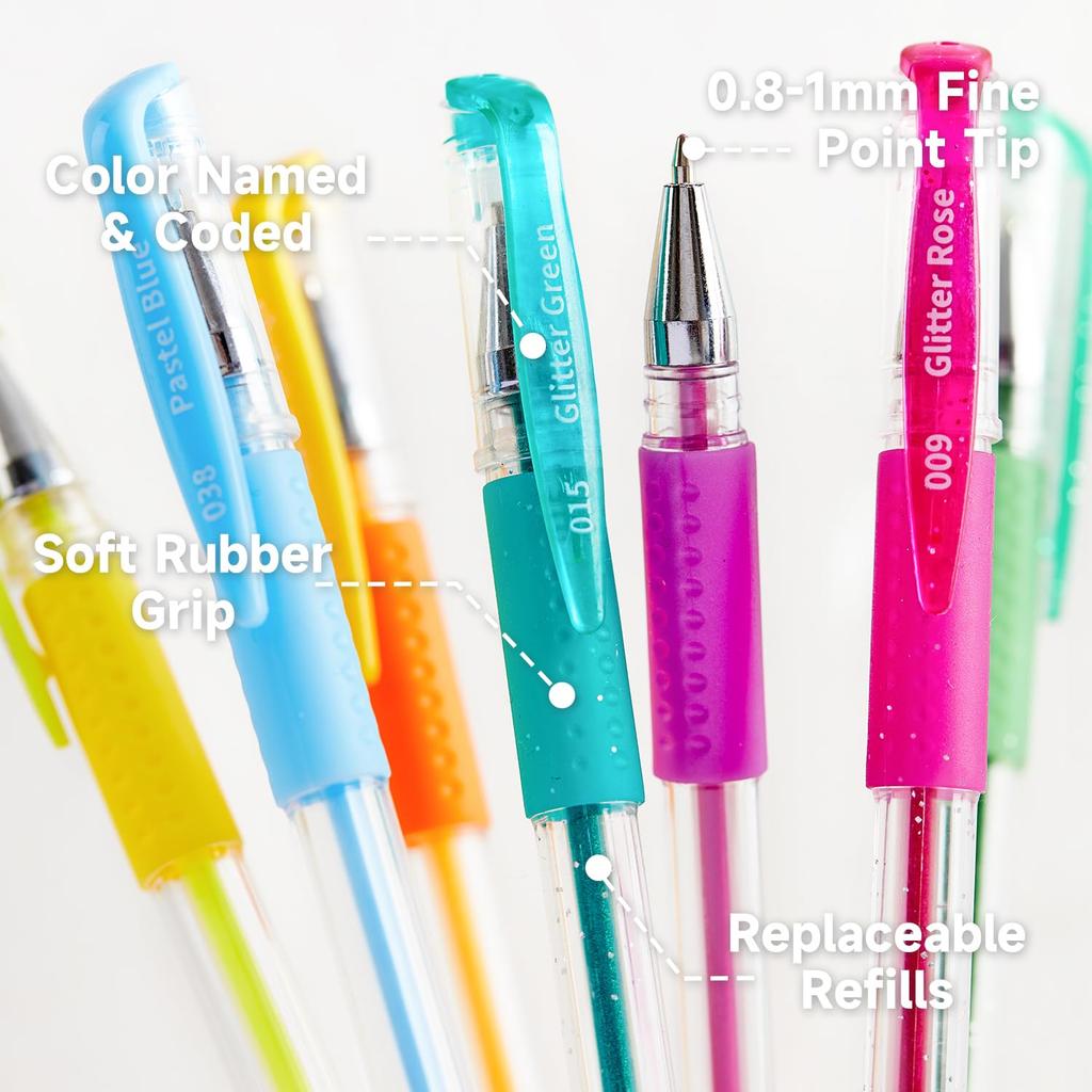 Shuttle Art Gel Ballpoint Gel Set with and Glitter Perfect for and Includes a Portable Tin Case for Easy Perfect for and Pens, 120-Pack, Water-Based