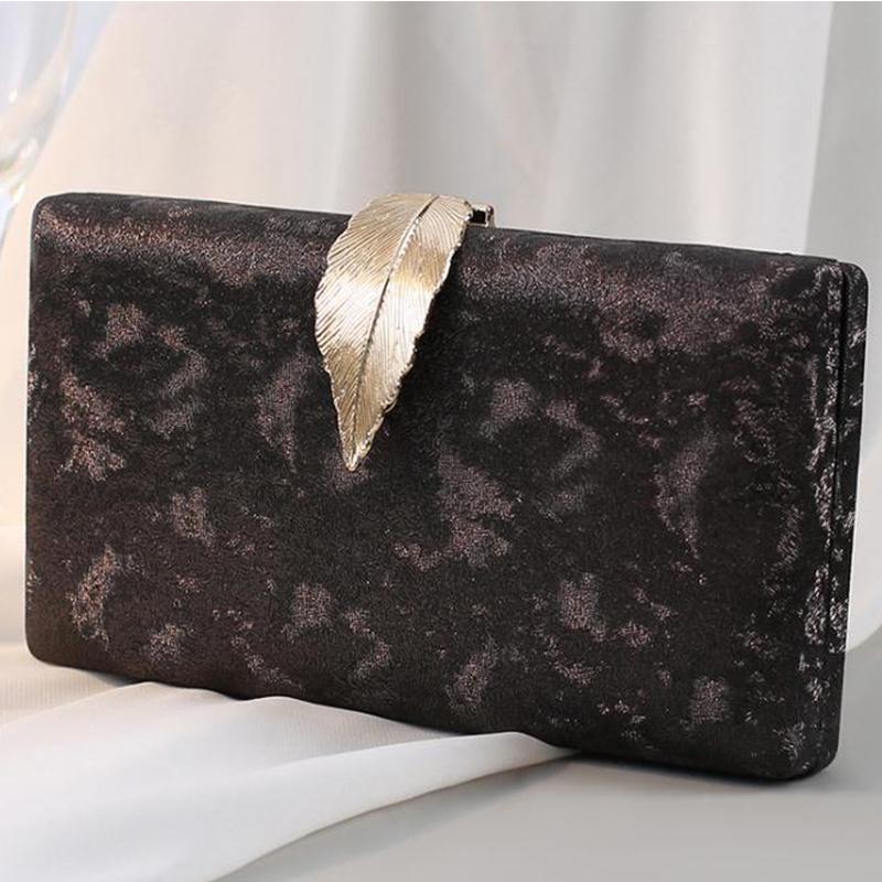 Evening Clutches Bag WHTUOHENG Gold Leaves Lady Shoulder Handbag Women Formal Clutch Long Chain Purses Female Girls Minaudiere