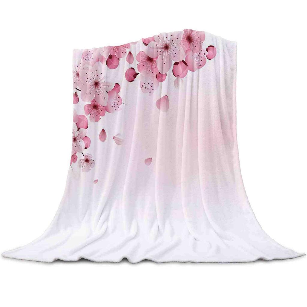 Cherry Blossom Throw Blanket Branches Flower Print Fleece Flannel Blanket Japanese Style Soft Fuzzy Blanket for Sofa Couch Bed