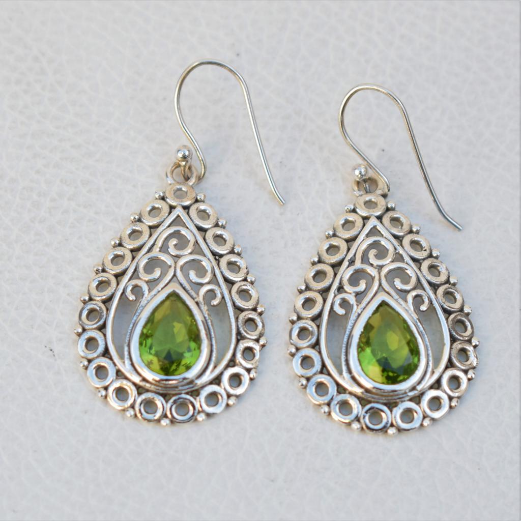 Teardrop Peridot Earrings, 925 Sterling Silver, Gemstone Earring