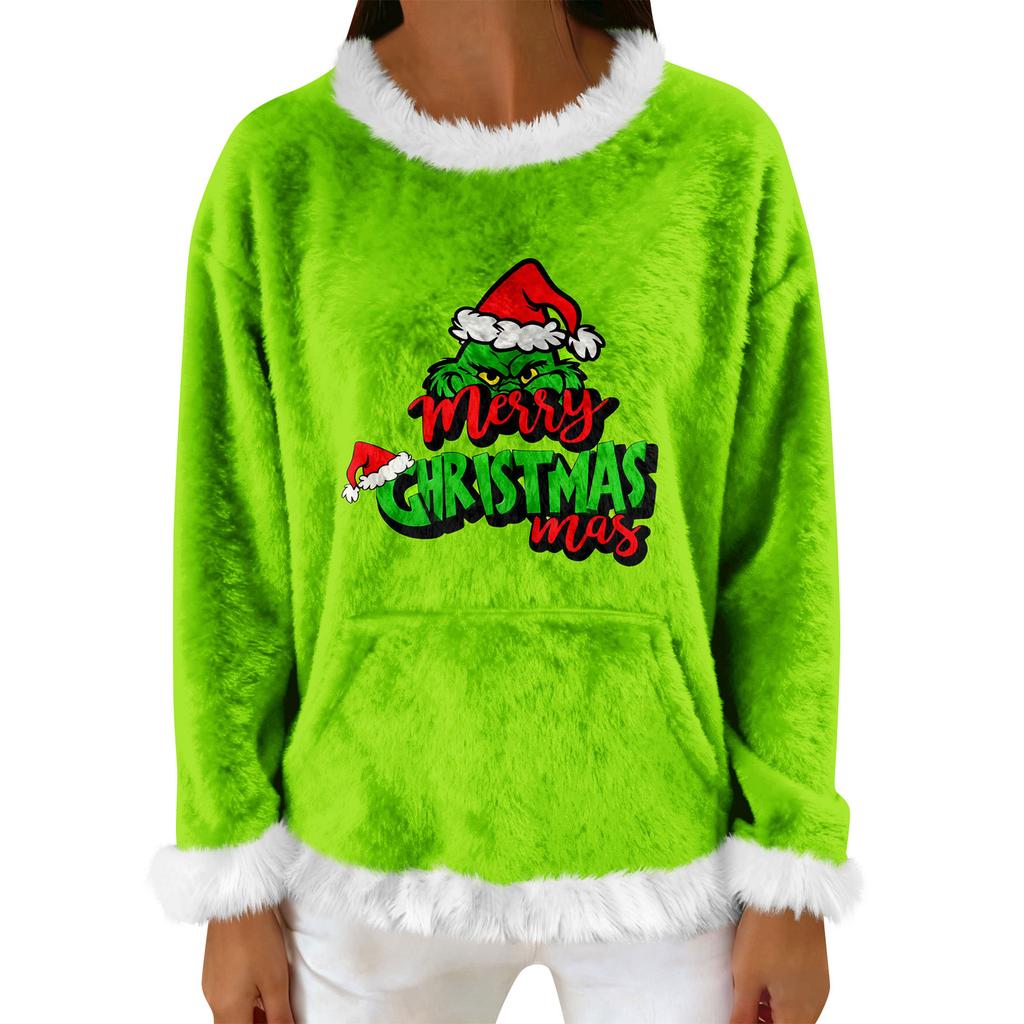 Women's Casual Fleece Sweatshirt  Long-Sleeve Round  Neck Casual Comfortable Loose-Fit Lightweight Women's Flannel Sweatshirt