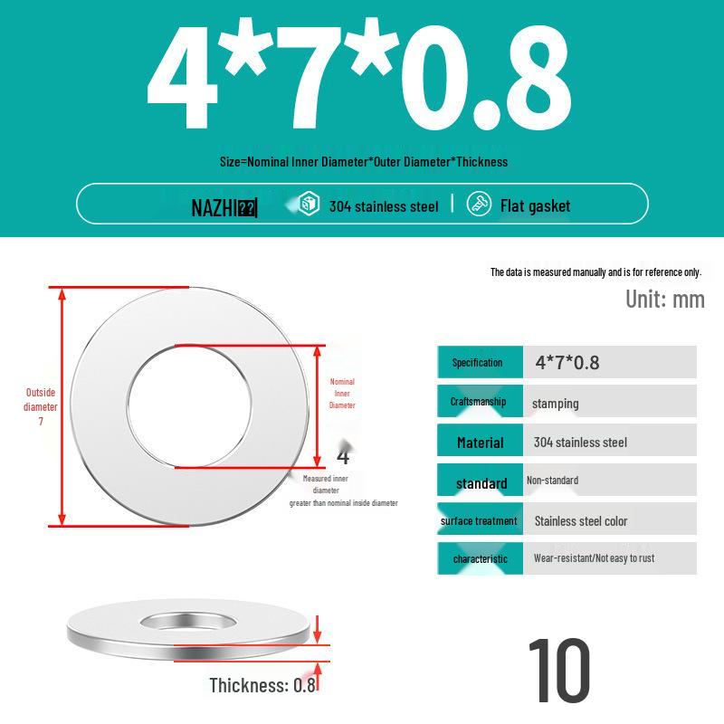 Thickened 304 Stainless Steel Flat Washer Spacer (M4-M8)