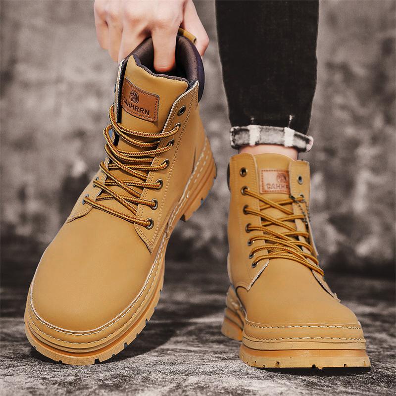 Fashion Yellow Boots Leather Chelsea Ankle Boots Shoes for Men With Free Shipping Autumn Men Bottines Chelsea Lace Up Leather Boots Man
