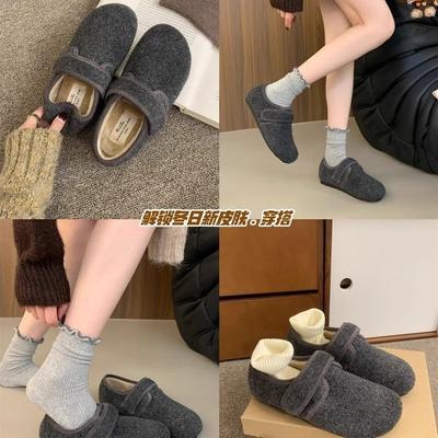 Fashion Soft Felt Loafers for Women's Winter Warmth, Plush PU, Women's Brand Design, Buckle Strap Shoes for Women Women Shoes