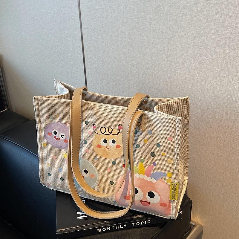 Cartoon bag women's new fashion handbag commuter tote bag large-capacity class shoulder bag
