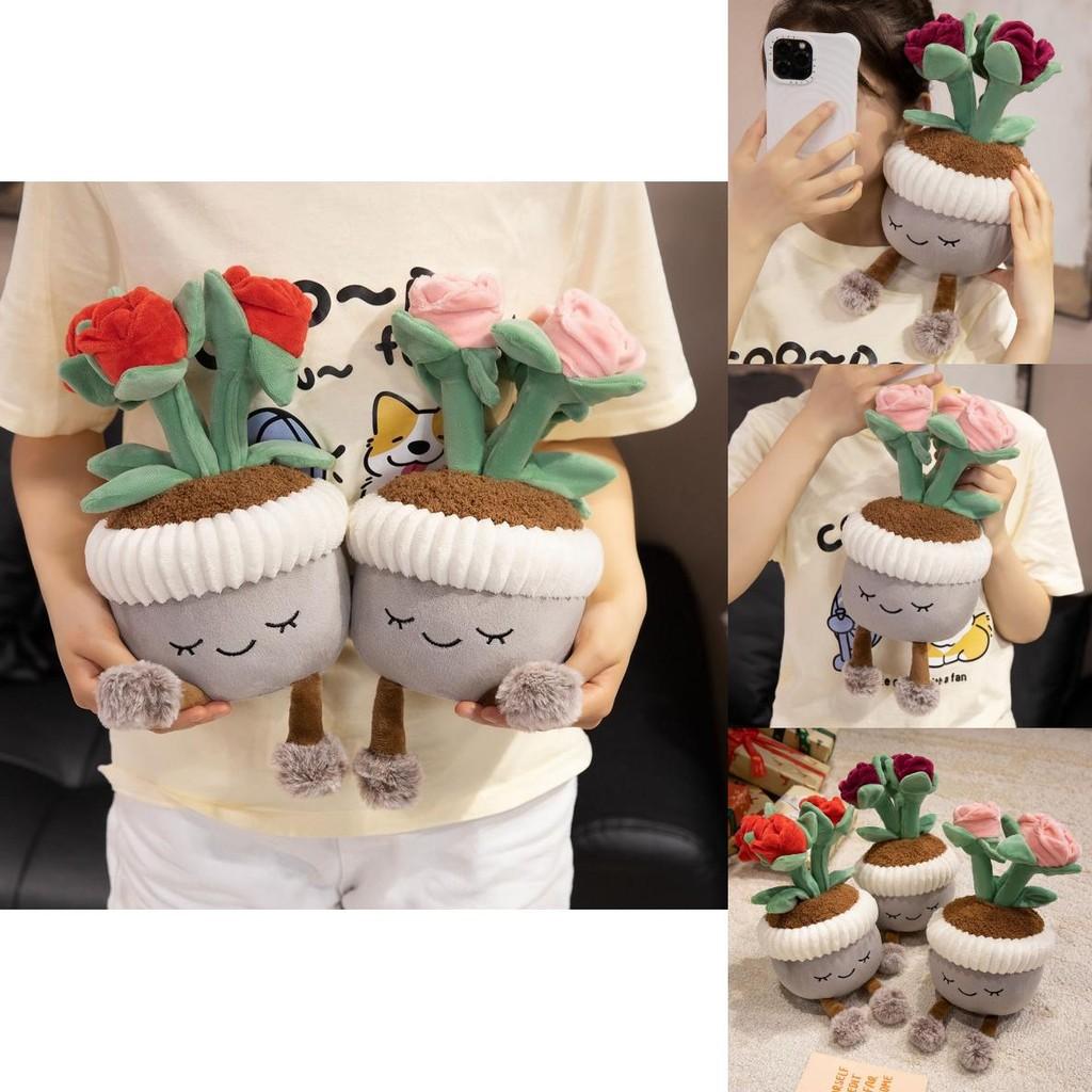 Plush Rose Flower Pot Plant Decor With Soft Pp Cotton For Living Room Ornament