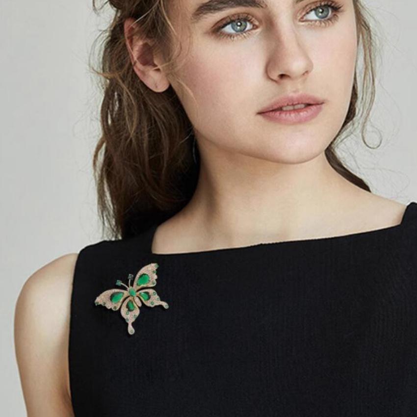 Elegant Vintage Green Butterfly Brooch Pin with Sparkling Rhinestones - Perfect for Dresses & Suits  Ideal Gift for Women