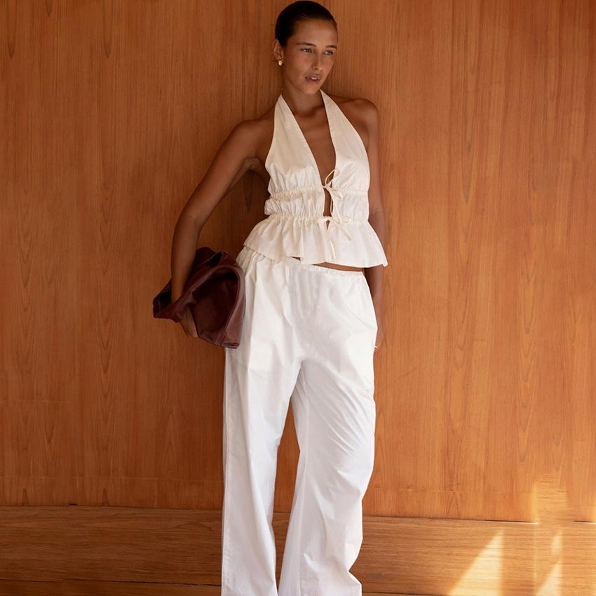 1116 Autumn and Winter New Fashion Casual Suit White Sleeveless Top Women's Loose Versatile Trousers Temperament Commuting