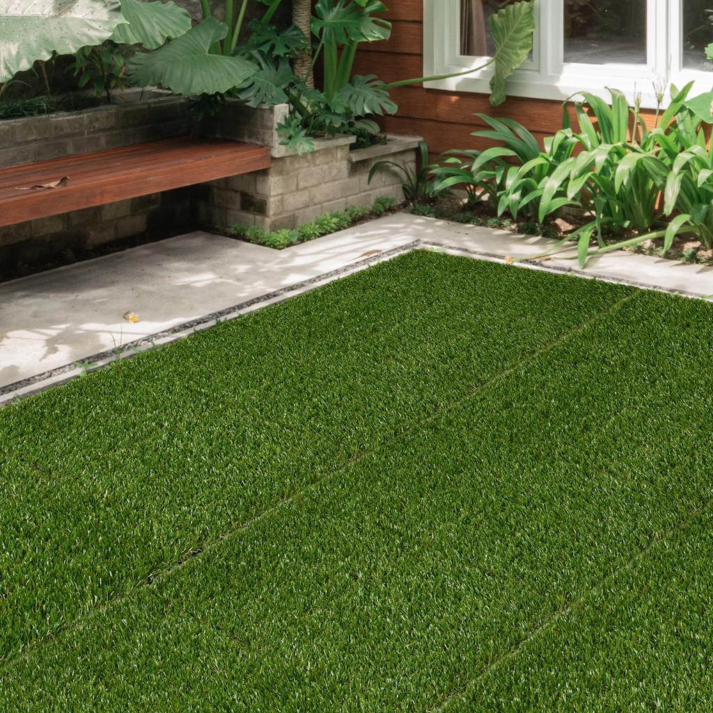 Synthetic Artificial Grass Set of 10 Slabs Tiles 30 x 30 cm Comfort Thickness 3 cm Interlocking Green